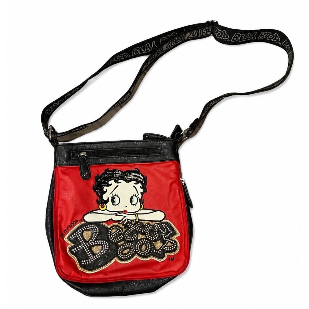 Betty Boop Rhinestone Crossbody Purse Red Black Fleischer Studios Shoulder Bag